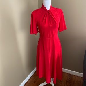 Maggie London Petite Pleated Flutter Sleeve Crepe